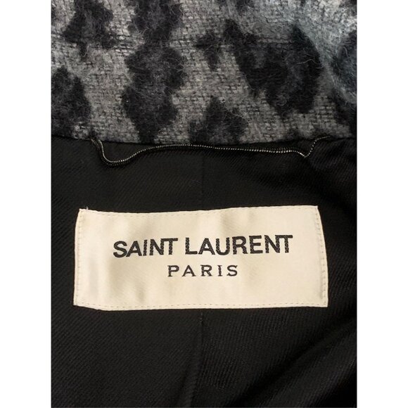 Saint Laurent Grey & Black Leopard Print Wool-Blend Belted Coat - Picture 6 of 6